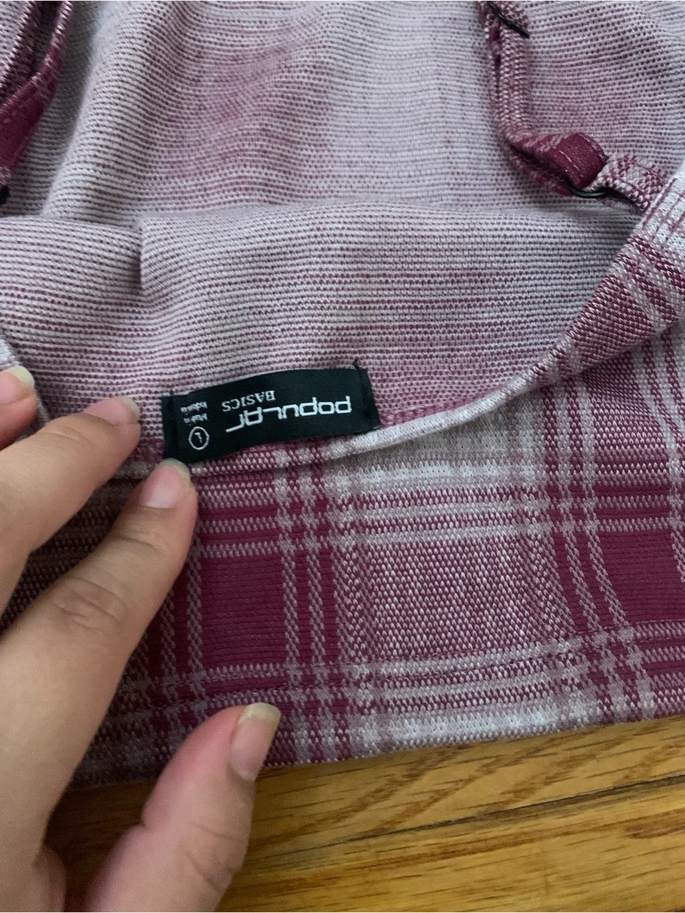 Popular Basics Burgundy and White Plaid Asymmetrical Skirt